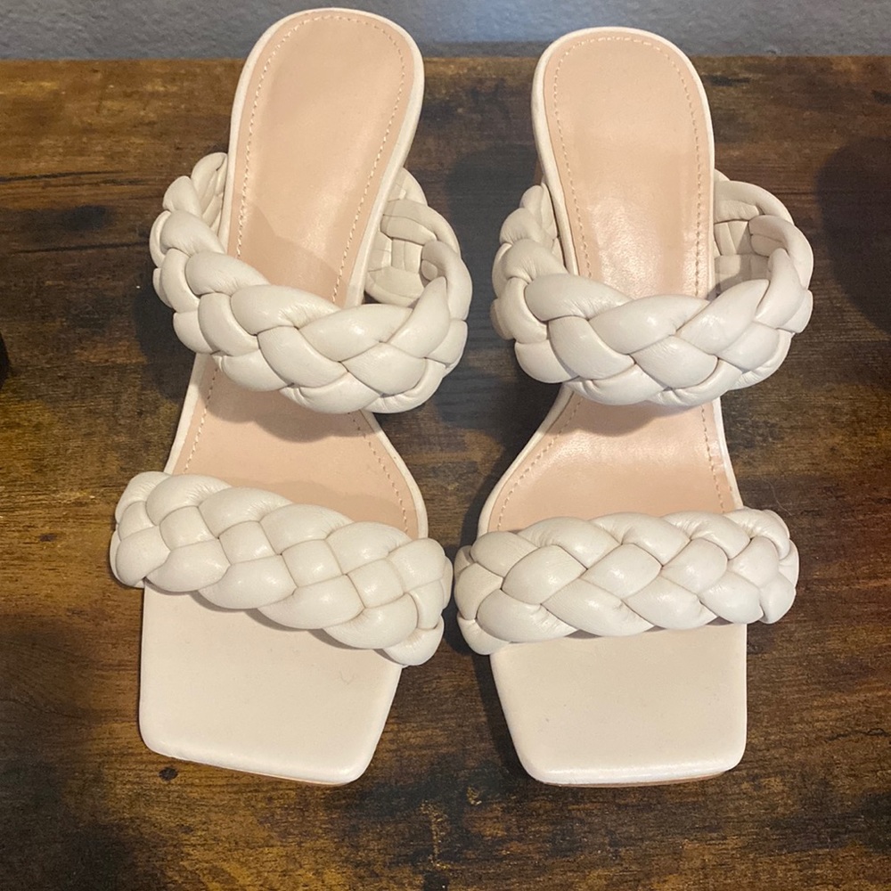 Square toe braided heels